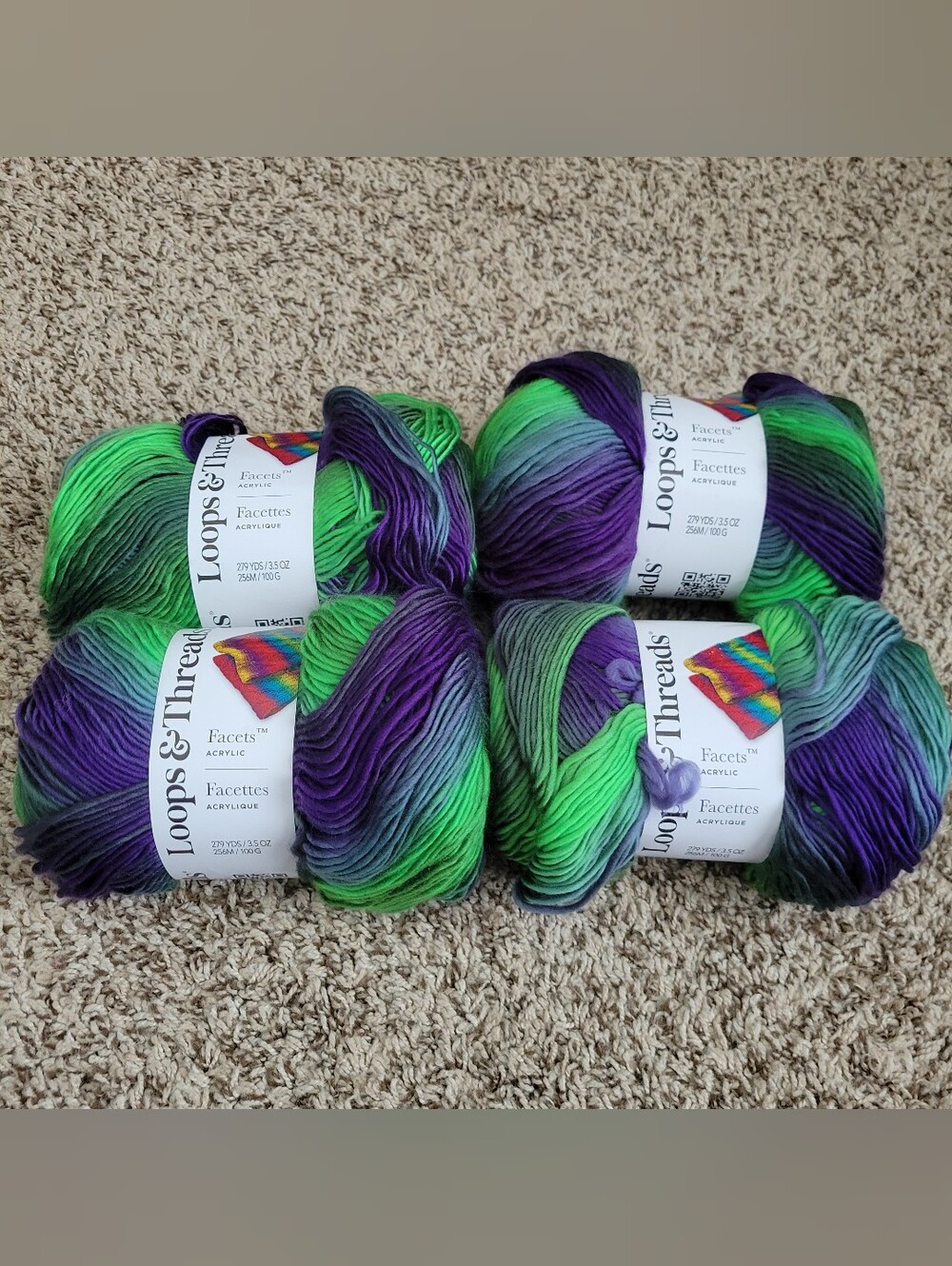 Loops & Threads Yarn Facets Juniper Purple Green Skein Ball Hank Bundle Lot Set